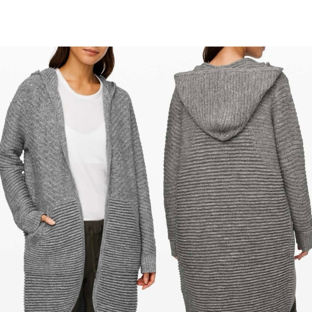 Lululemon As Promised Elegant Heather Gray Hooded Cardigan Medium